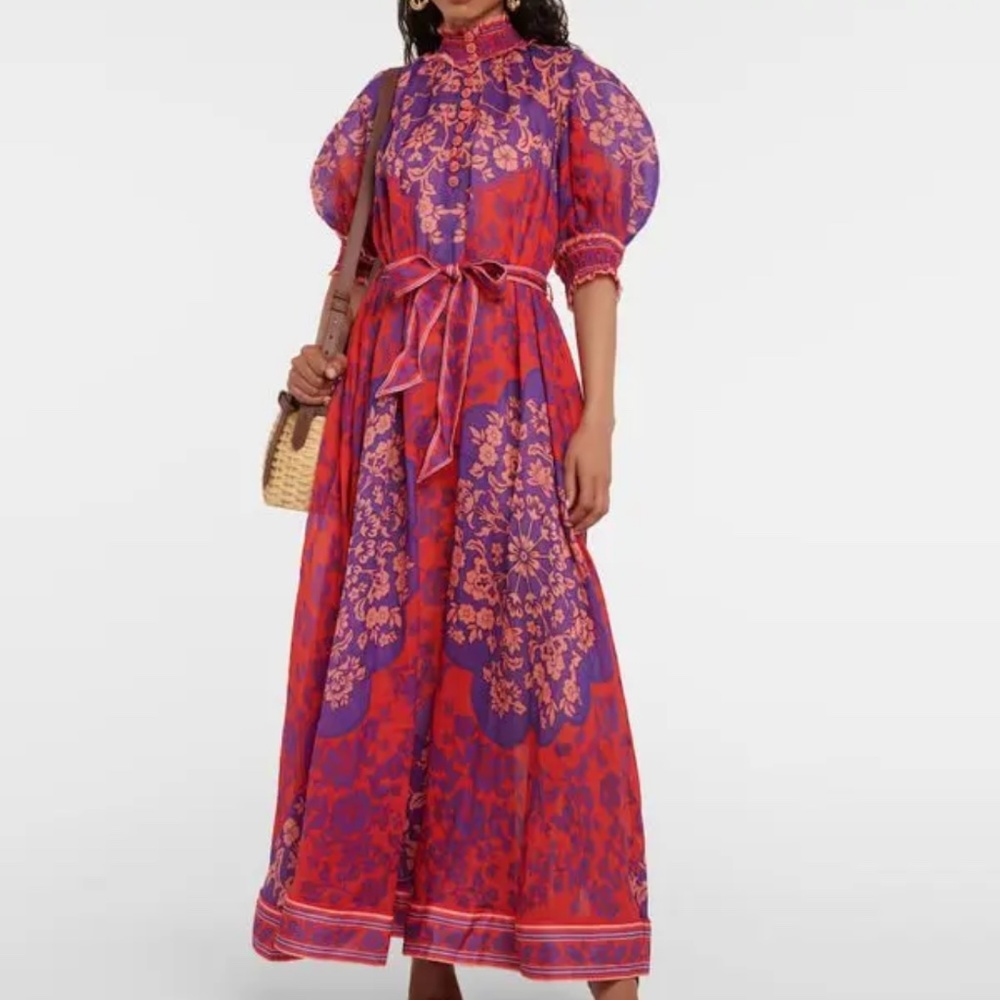 ZIMMERMAN Raie Swing Printed Ramie Maxi Dress in Red